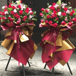 开业/乔迁/活动祝贺花篮-玫瑰C款（不少于19支玫瑰+1-3支百合+配草）