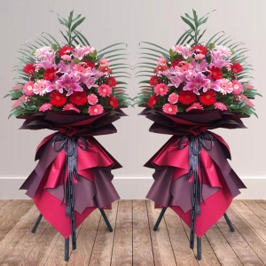 开业大吉红红火火-扶朗B款花篮（扶朗+百合+散叶配草）