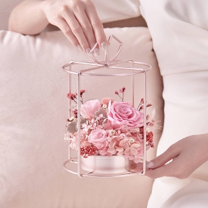 香槟金色铁艺永生花提篮少女粉/复古红/天空蓝