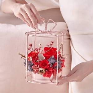 香槟金色铁艺永生花提篮少女粉/复古红/天空蓝