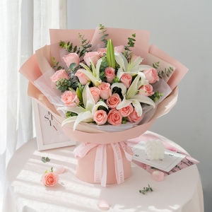 与你百年好合-玫瑰百合花礼