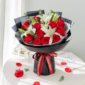 与你百年好合-玫瑰百合花礼