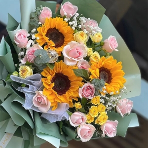 我的眼中只有你-双拼玫瑰向日葵花礼