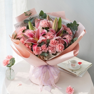 祝您百事合意-康乃馨百合花礼