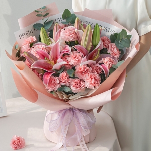 祝您百事合意-康乃馨百合花礼