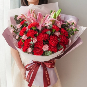祝您百事合意-双拼康乃馨百合花礼