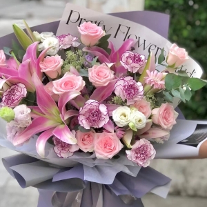 祝您百事合意-双拼康乃馨百合花礼